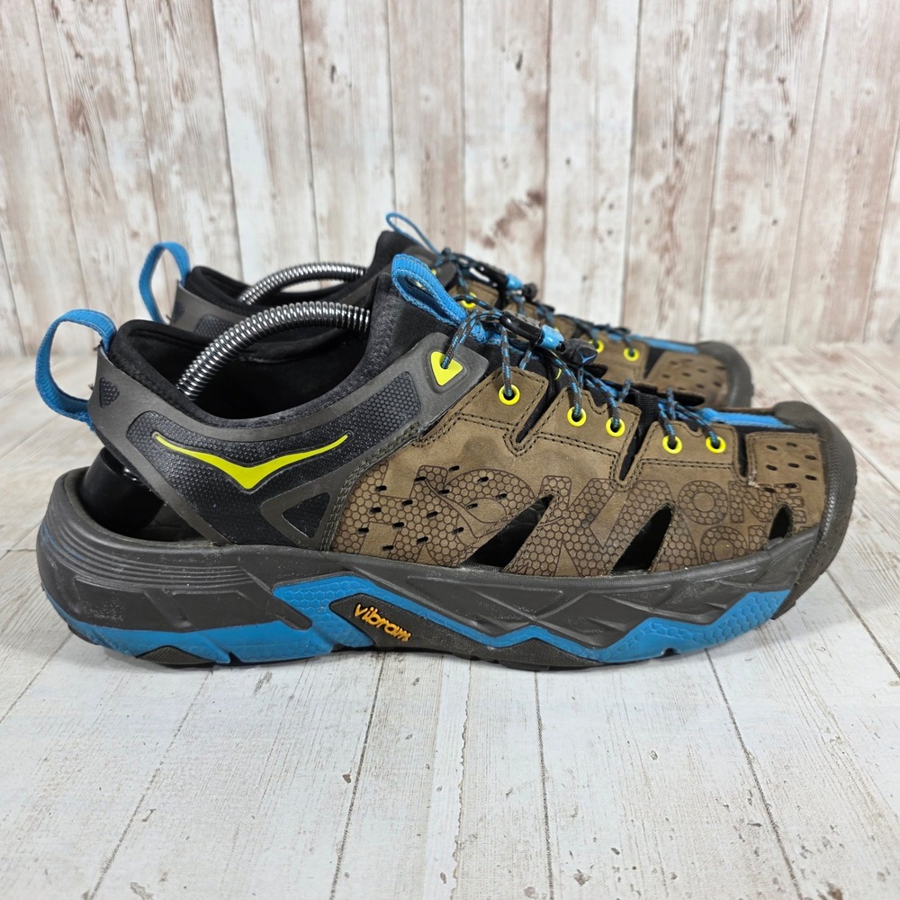 Hoka One One Tor Trafa Mens 12.5 Hiking Sandals Brown Blue Vibram 1016311